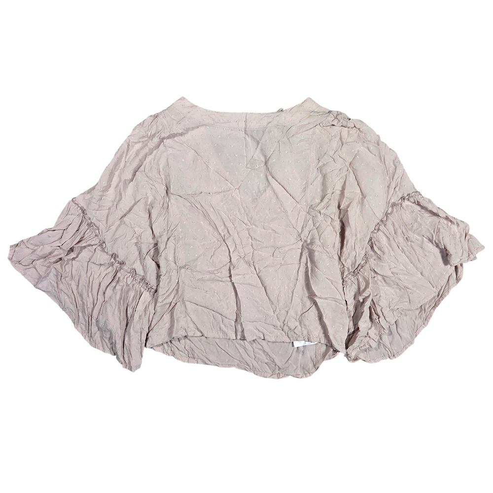 Maurices Womens Blush Pink Clip Dot Tiered Bell Sleeve V-Neck Blouse Size M